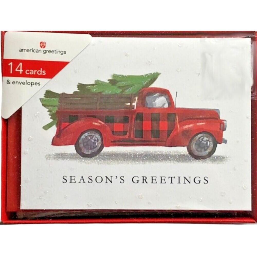 Christmas Tree American Greetings Red Farm Truck Cards Boxed 14 Cards Envelopes